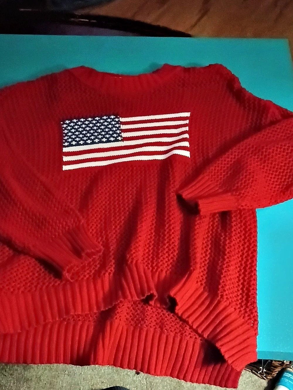 maurices Americana Open Stitch Sweater Red & White 1X